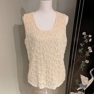 Travel Smith Women's XL Open Crochet Oval Lace Front Tank Top Cream Ivory 84